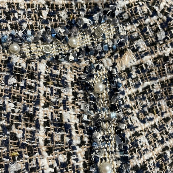 Stella + Lorenzo Tweed Navy White Pearl Rhinestone Embellished Blazer Medium M - Picture 7 of 11